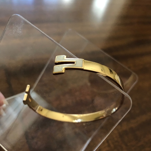 Vintage HTF Tory Burch open bangle enamel T tip cuff bracelet - Picture 5 of 16